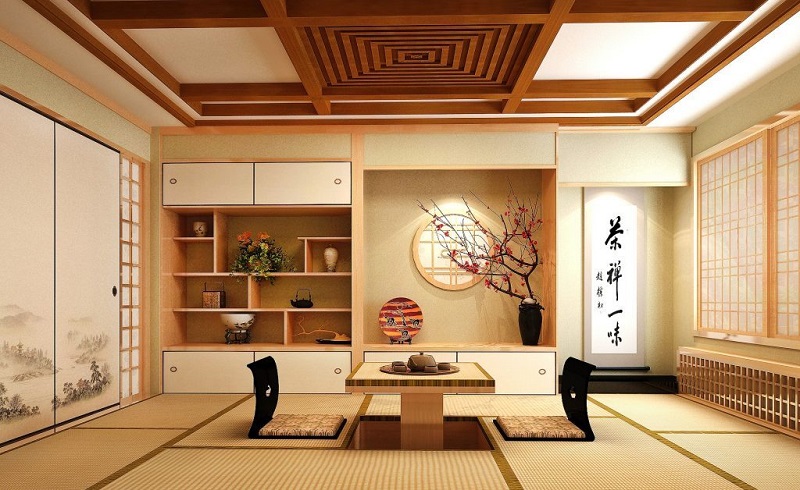 Không gian thiết kế nội thất phòng khách kiểu Nhật