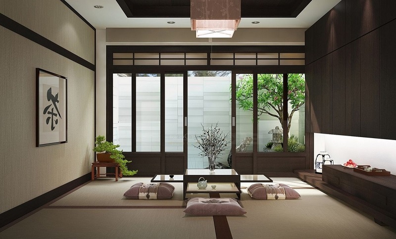 Nội thất phòng khách kiểu Nhật đơn giản, sáng tạo